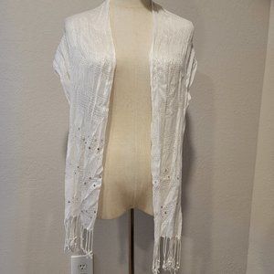 White Scarf with Sequin and Fringe- 7x60 Inches. Excellent Condition!